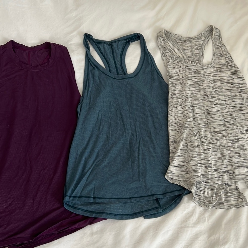 3 lululemon open/tie back racer back tanks size 6